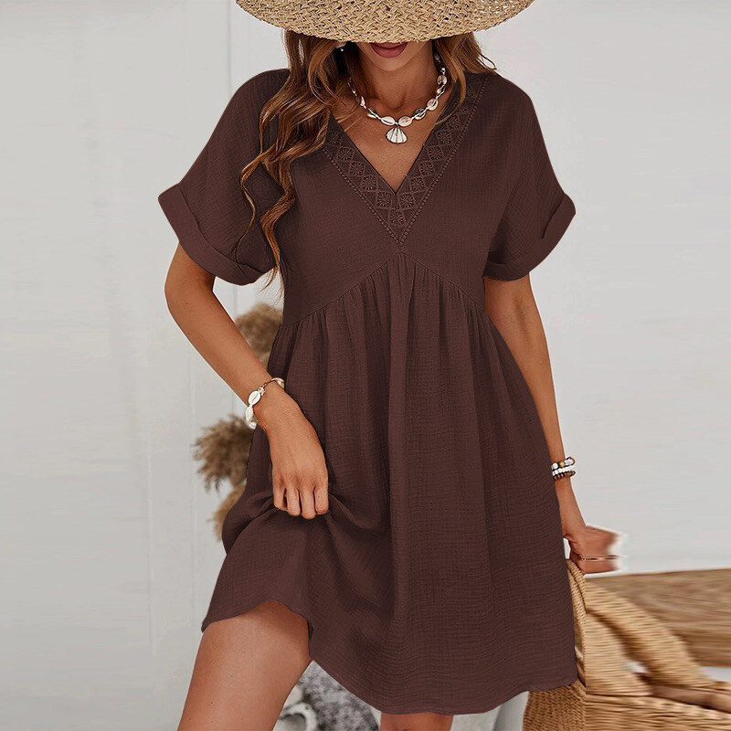 Grossiste ISSYMA - Robe en GAZE DE COTON COL V motif