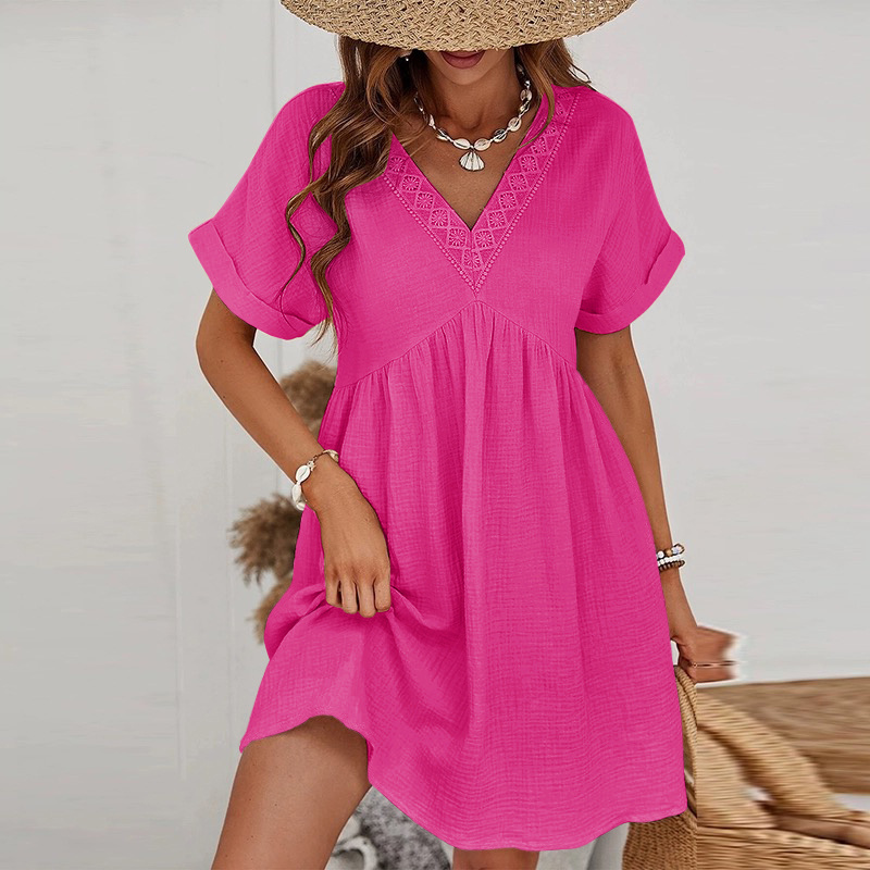 COTTON GAUZE V-NECK dress pattern - Fuchsia - 1 - large format