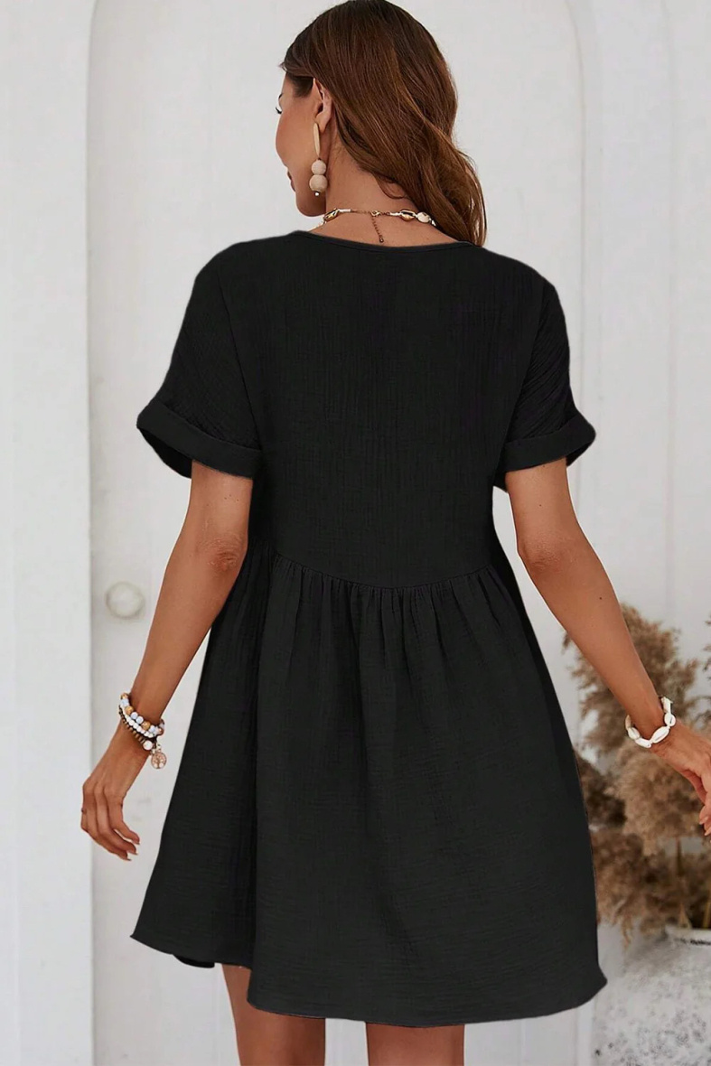 COTTON GAUZE V-NECK dress pattern - Black - 4 - large format