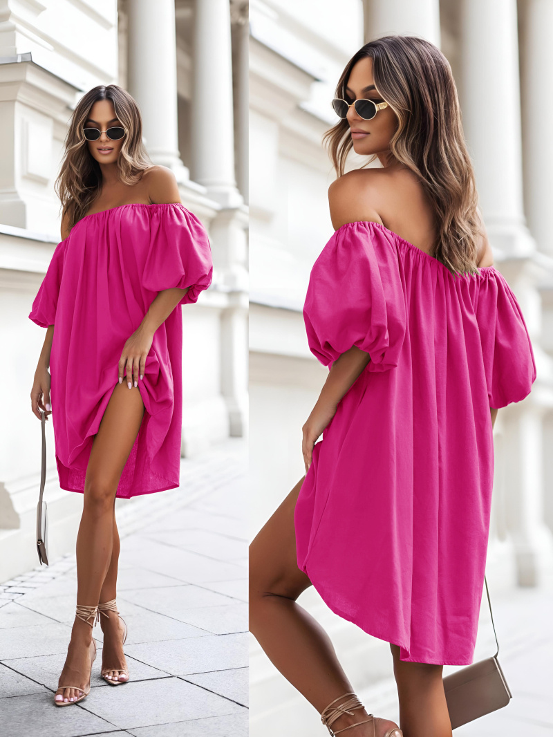 Wholesaler ISSYMA - POPLINE COTTON dress boat neck puffed sleeves