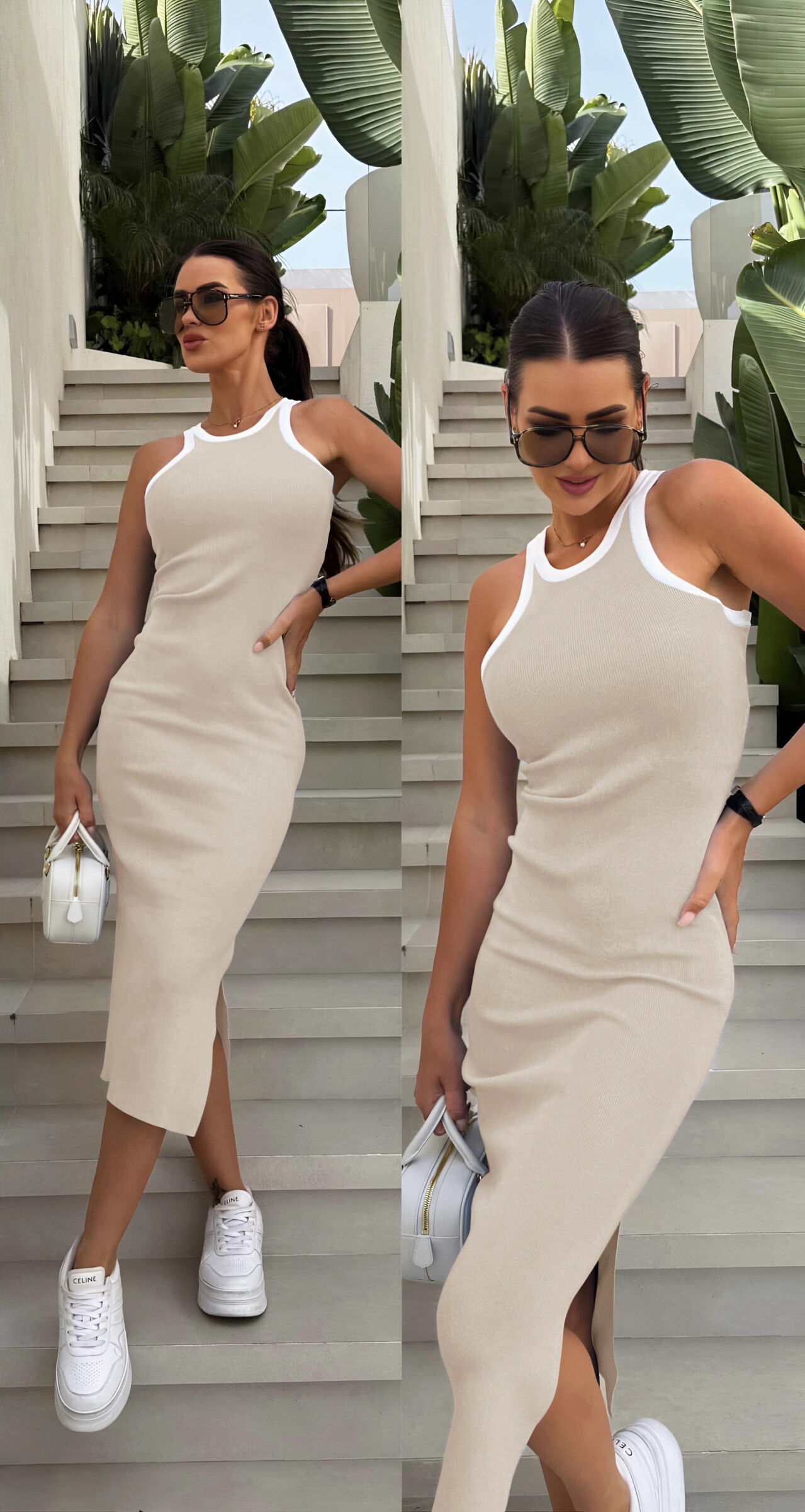 Großhändler ISSYMA - Elastisches enges Kleid mit weißem Rand und Schlitz