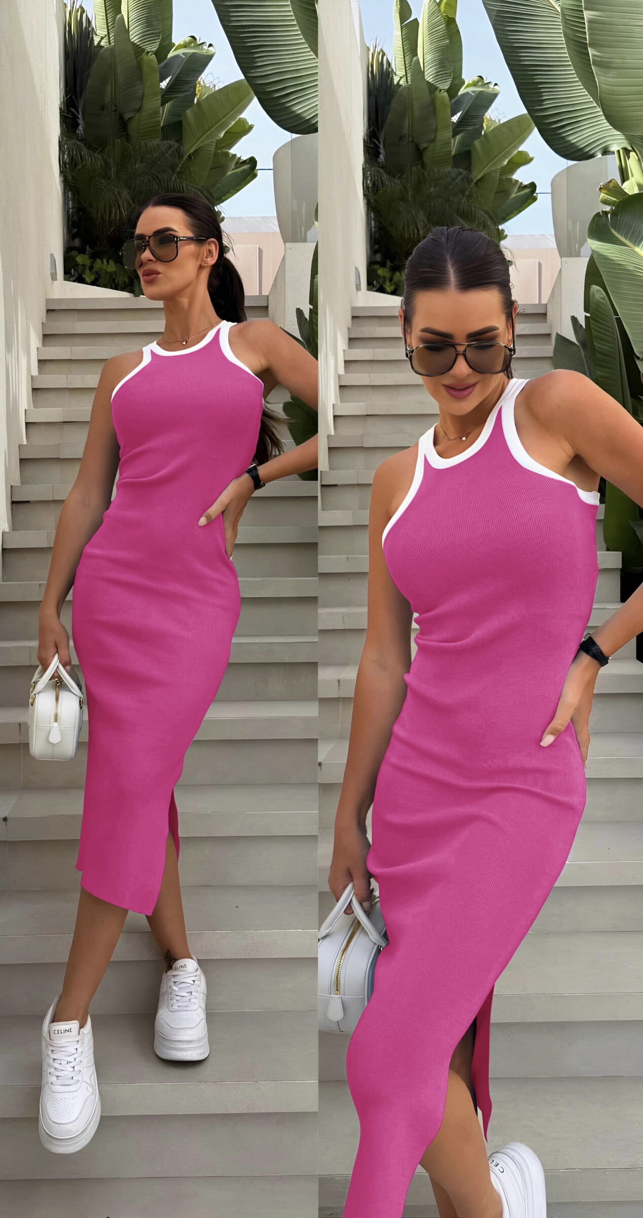 Wholesaler ISSYMA - Elastic tight dress with white border and slit