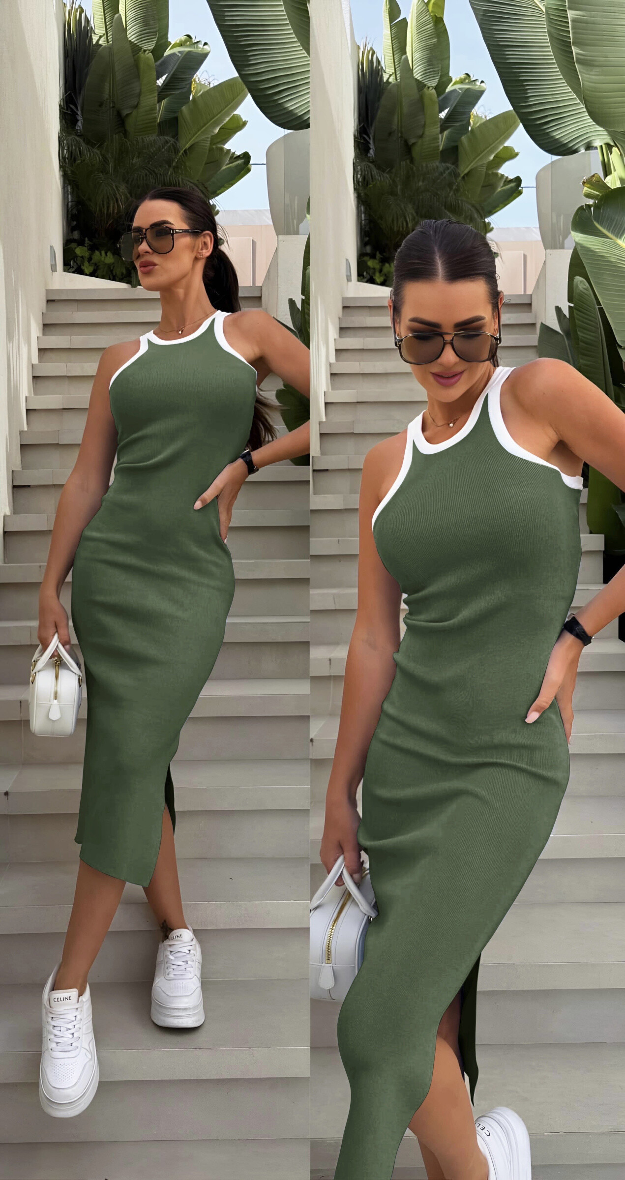 Wholesaler ISSYMA - Elastic tight dress with white border and slit