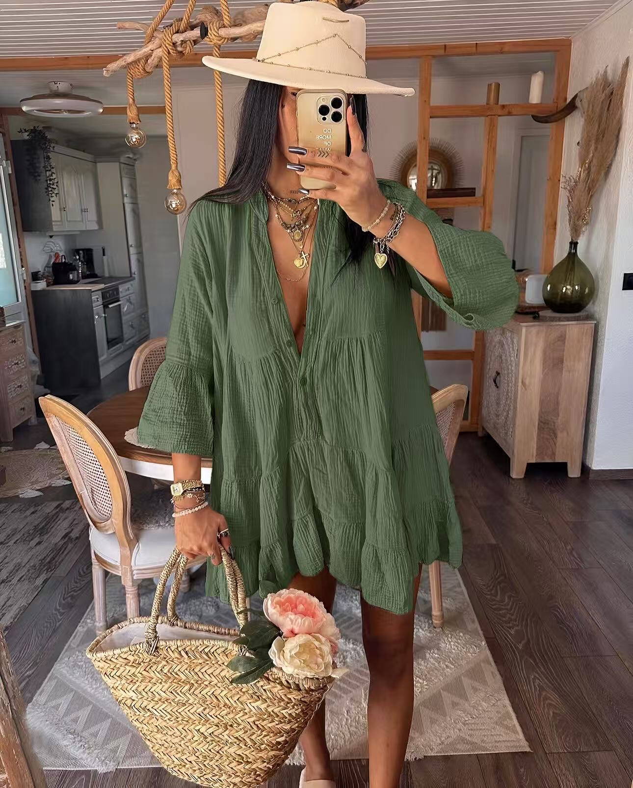 Wholesaler ISSYMA - Bohemian tunic dress cotton gauze flared sleeves