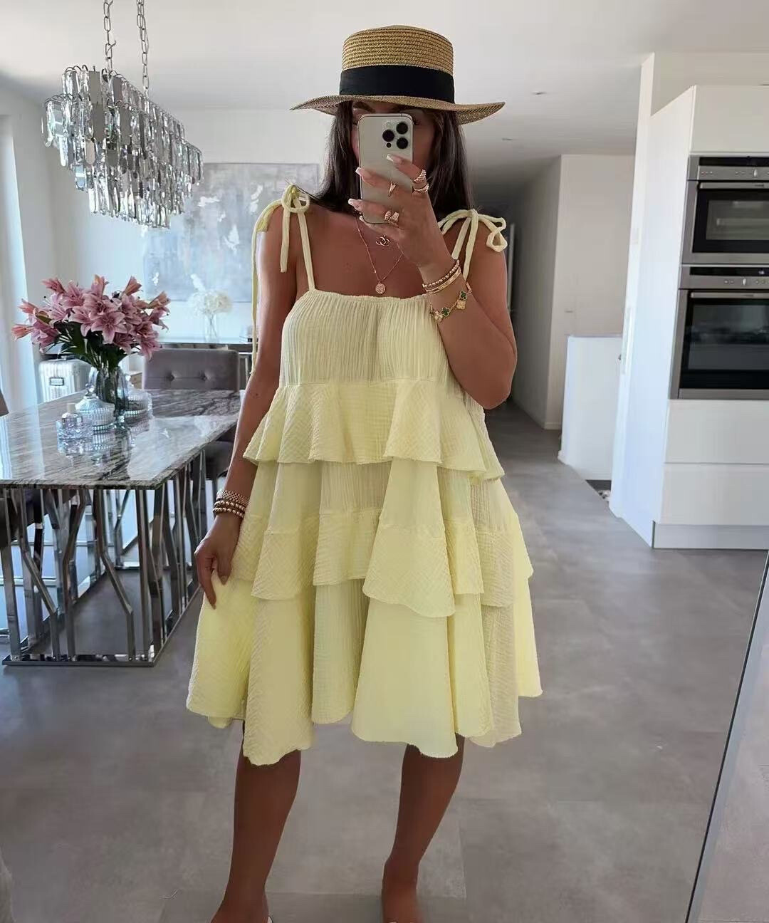 Grossiste ISSYMA - Robe en gaze de coton à volants et bretelles