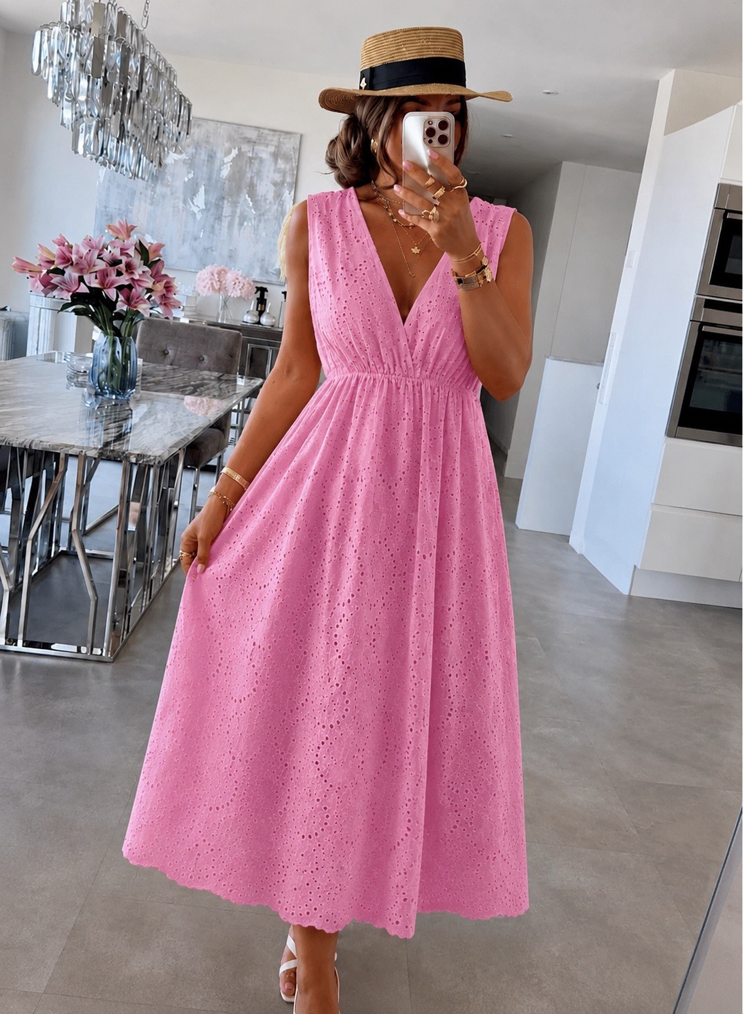 Mayorista ISSYMA - Vestido bordado inglés sin mangas y cintura elástica