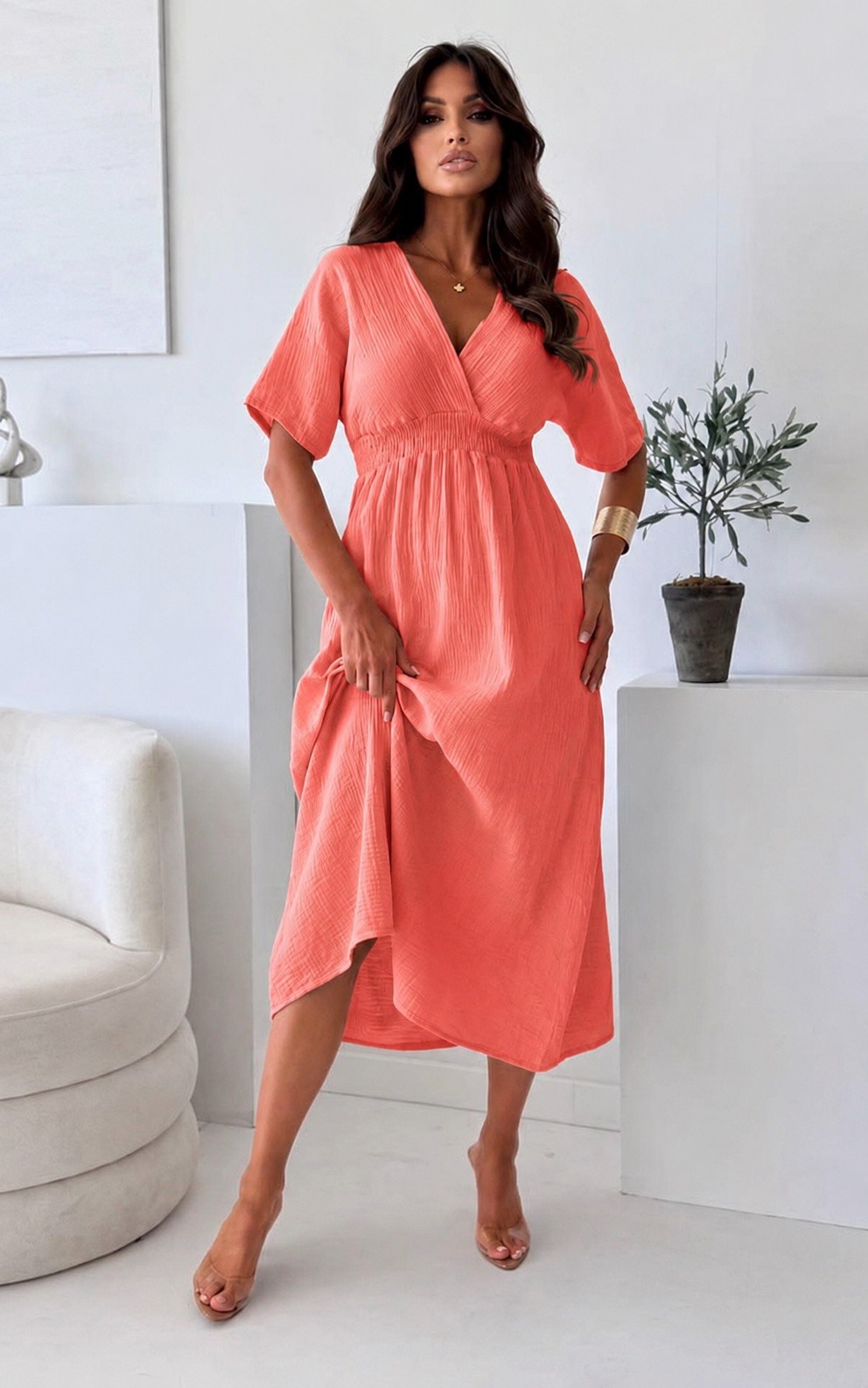 Großhändler ISSYMA - Langes, rückenfreies Bohemian-Kleid aus Baumwollgaze