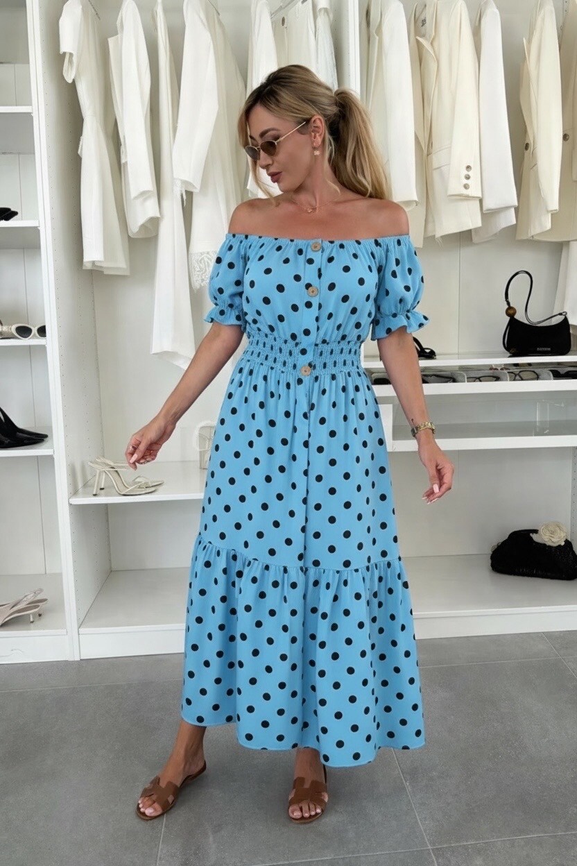 Grossista ISSYMA - Abito lungo in stile smock a pois