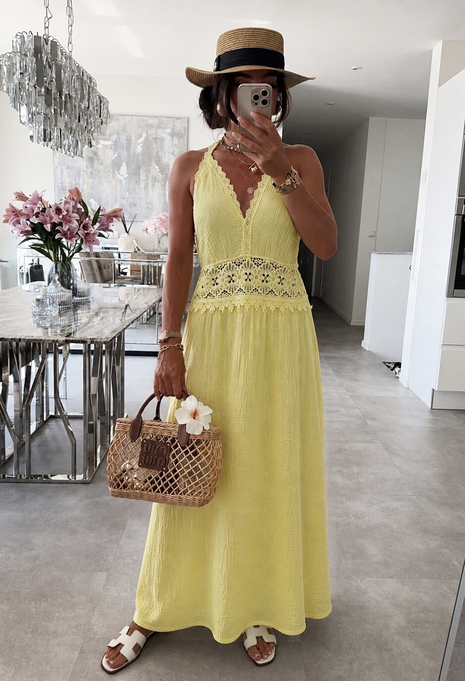 Großhändler ISSYMA - Langes Kleid aus Baumwollgaze mit Spitzendetails – Bohème-Chic-Flair
