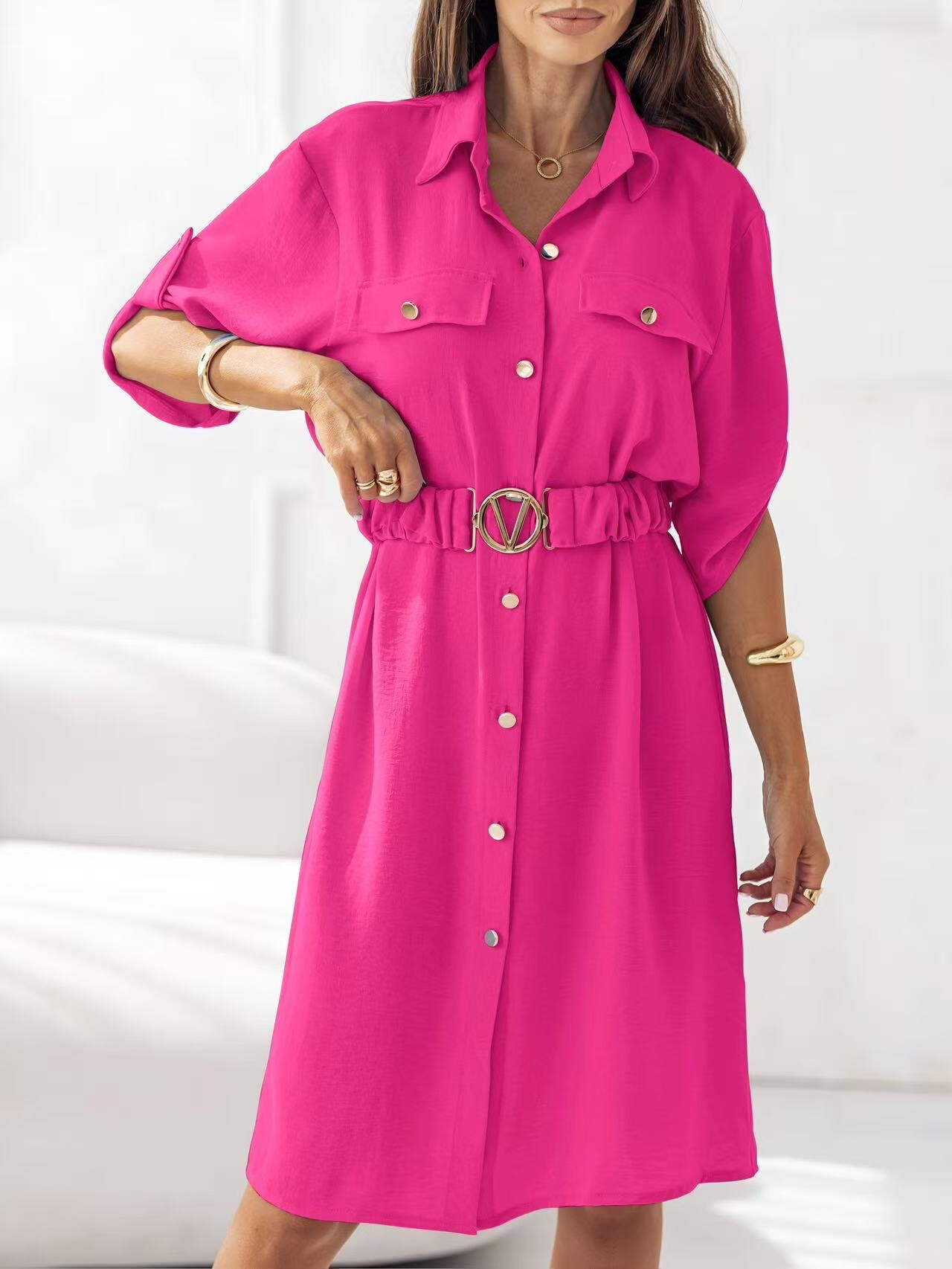 Wholesaler ISSYMA - Shirt dress with golden buttoned sleeves