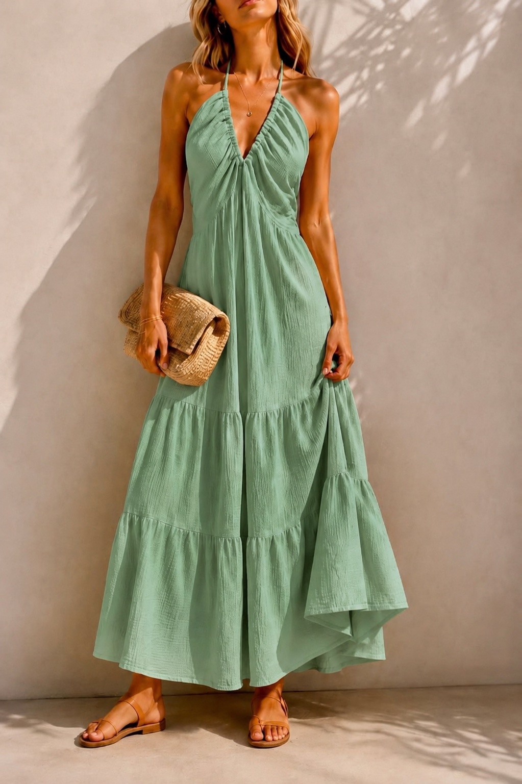 Großhändler ISSYMA - Langes, rückenfreies Bohemian-Kleid aus Baumwollgaze