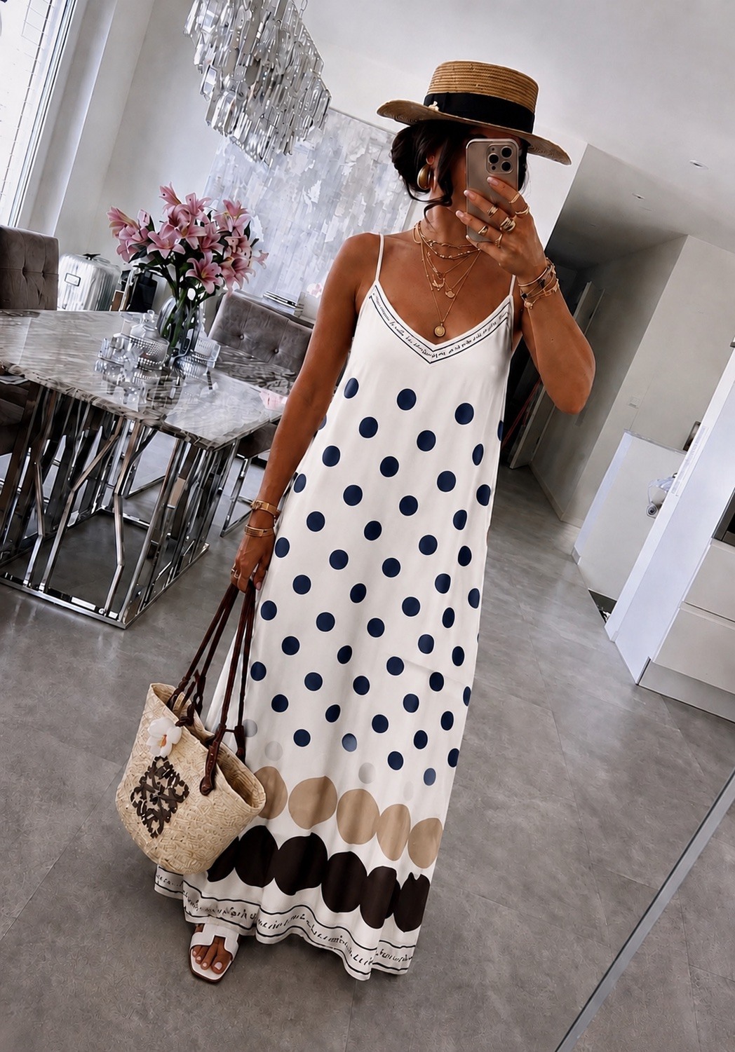 Mayorista ISSYMA - Vestido fluido con estampado de lunares bohemio