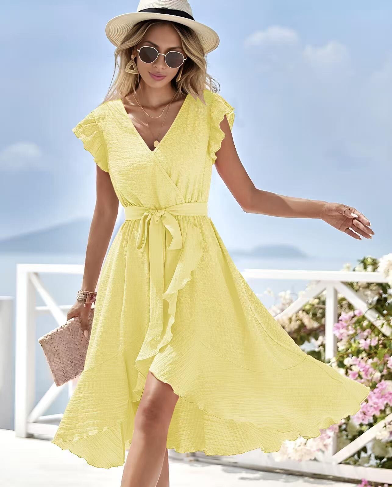 Wholesaler ISSYMA - Bohemian chic cotton gauze dress - wallet, flywheel and belt