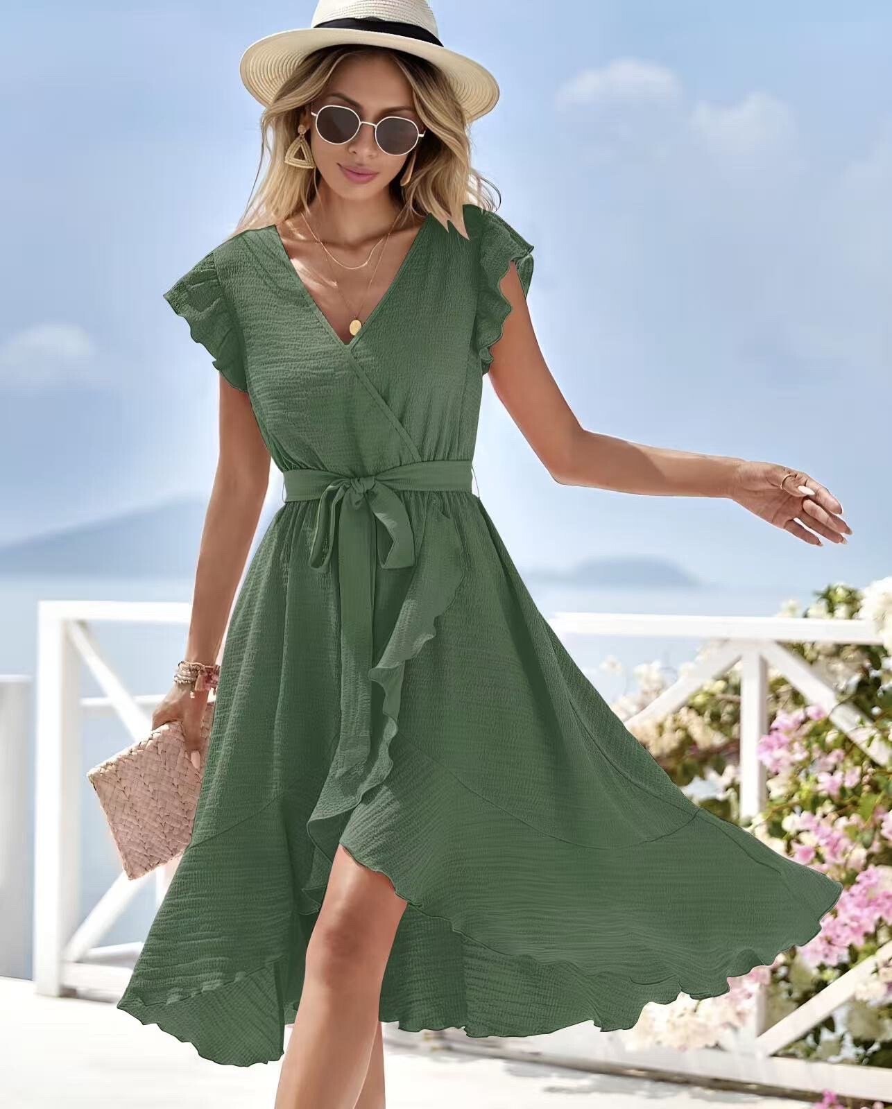 Großhändler ISSYMA - Bohemian Chic Cotton Gaze Kleid - Brieftasche, Schwungrad und Gürtel