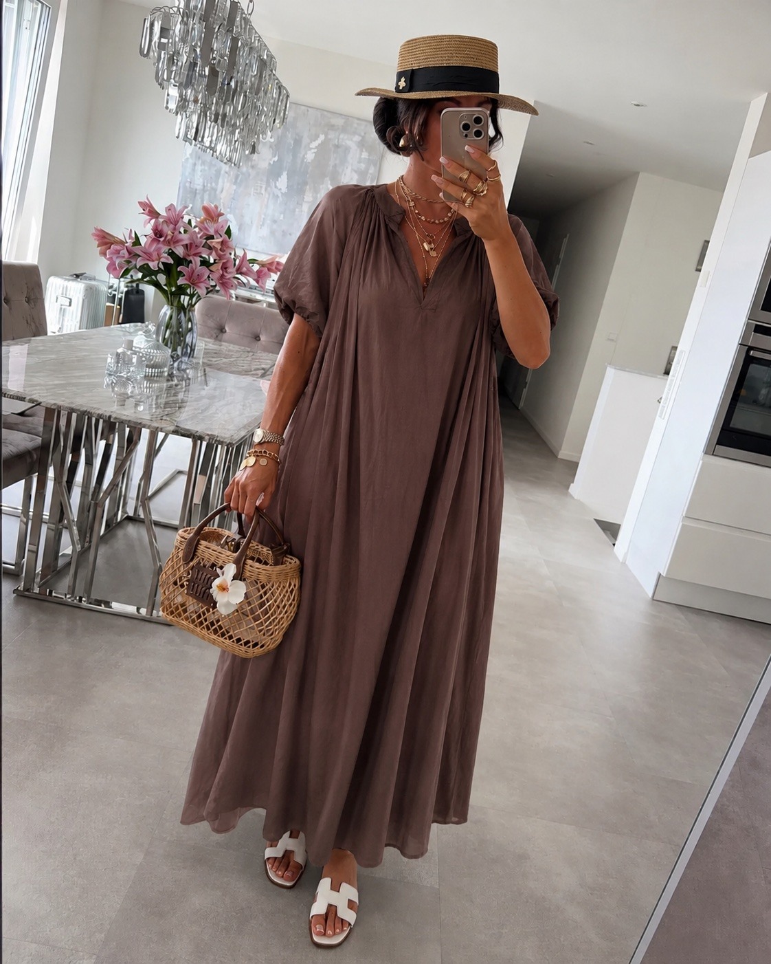 Großhändler ISSYMA - Böhmisches langes Baumwollkleid mit Puffärmeln