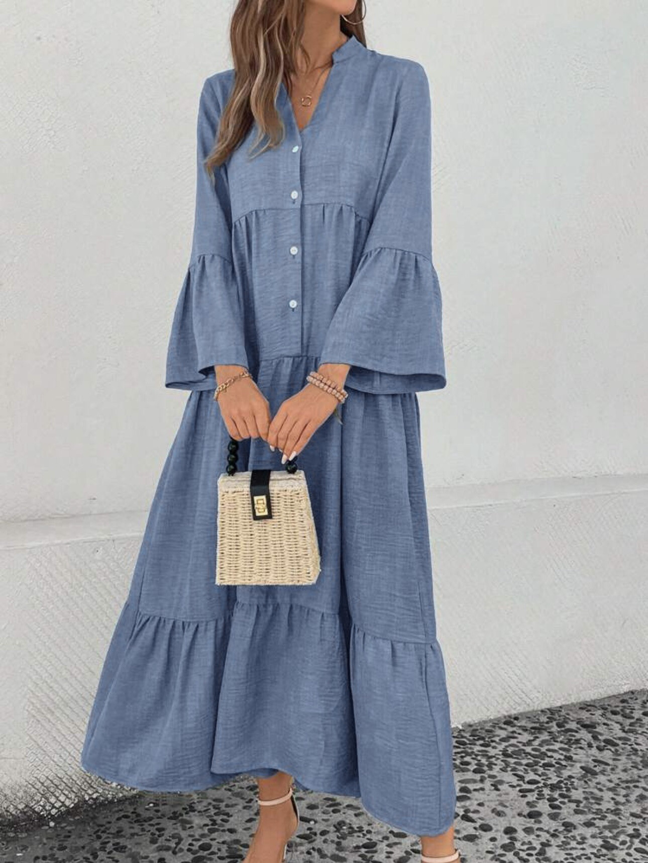 Grossiste ISSYMA - Longue robe chemise à volants
