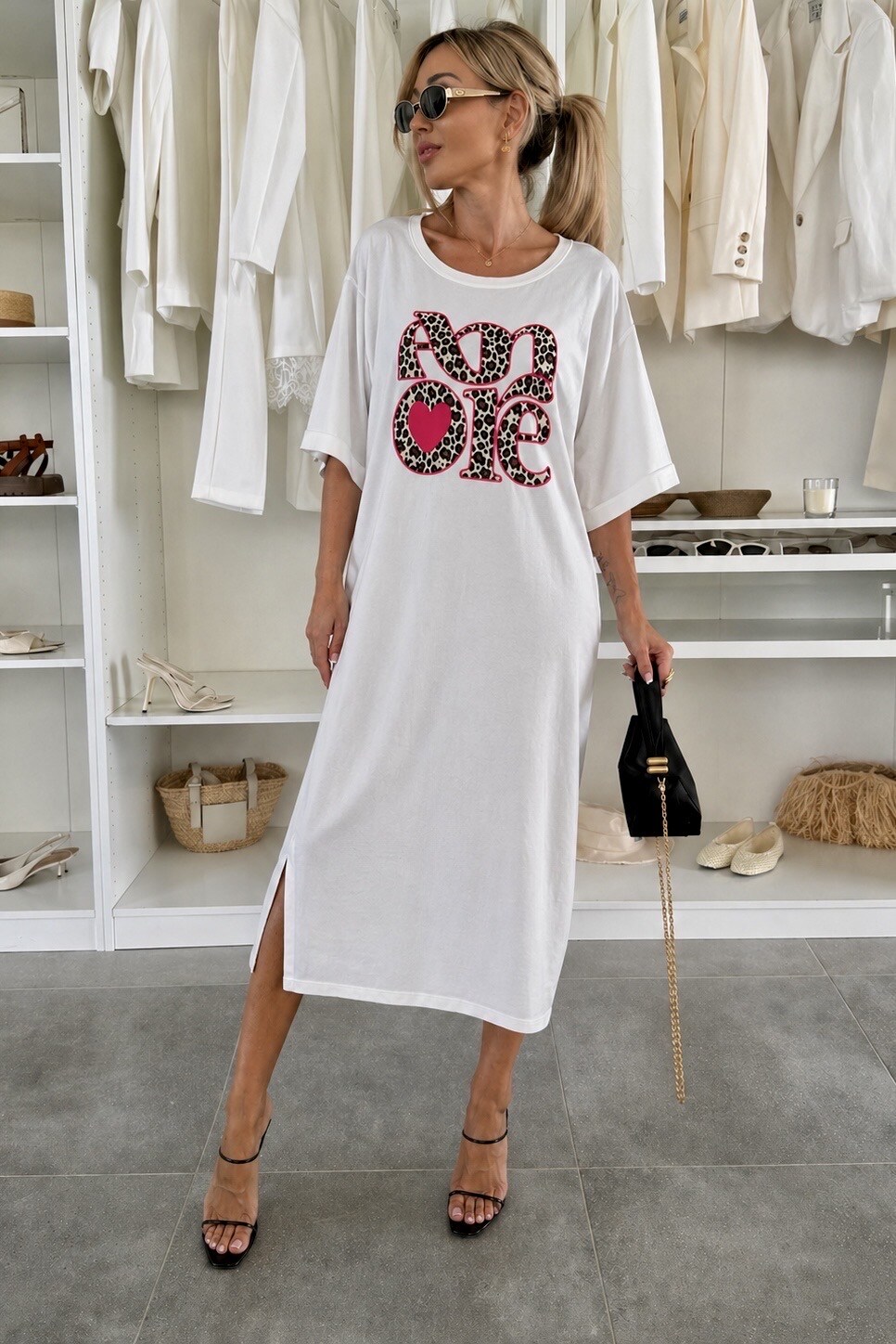 Großhändler ISSYMA - Bedrucktes T-Shirt-Kleid mit Seitenschlitz