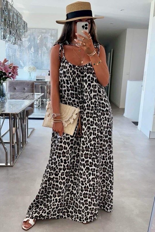 Mayorista ISSYMA - Vestido largo de GASA DE ALGODÓN con tirantes estampado leopardo