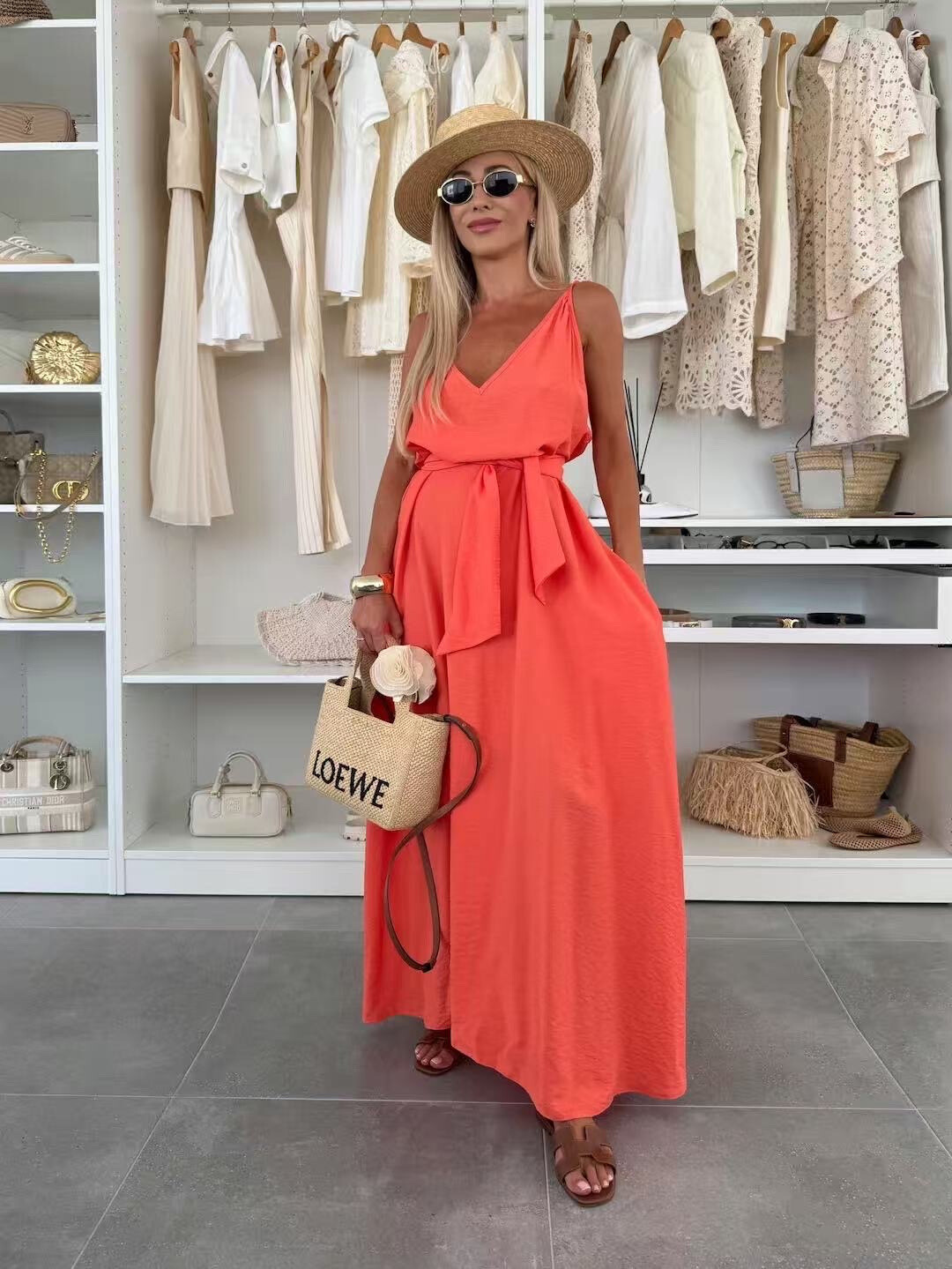Breed dress with link, V back, with pockets, flexible viscose, ideal for summer