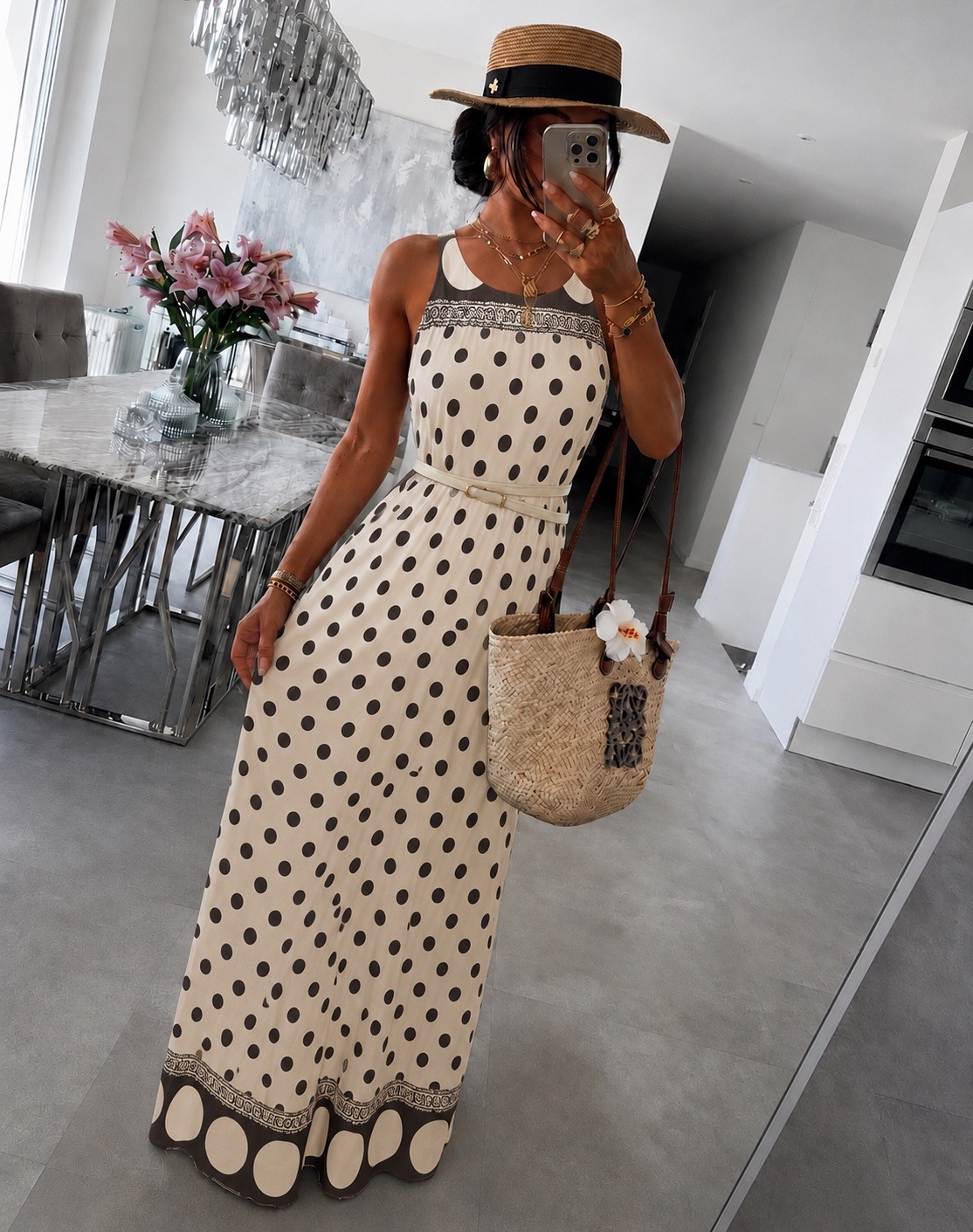 Großhändler ISSYMA - Langes böhmisches Polka-Dot-Kleid – schicke Sommereleganz