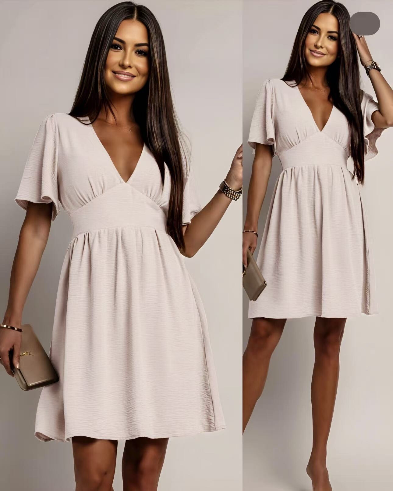 Wholesaler ISSYMA - V -neck dress with short elastic sleeves