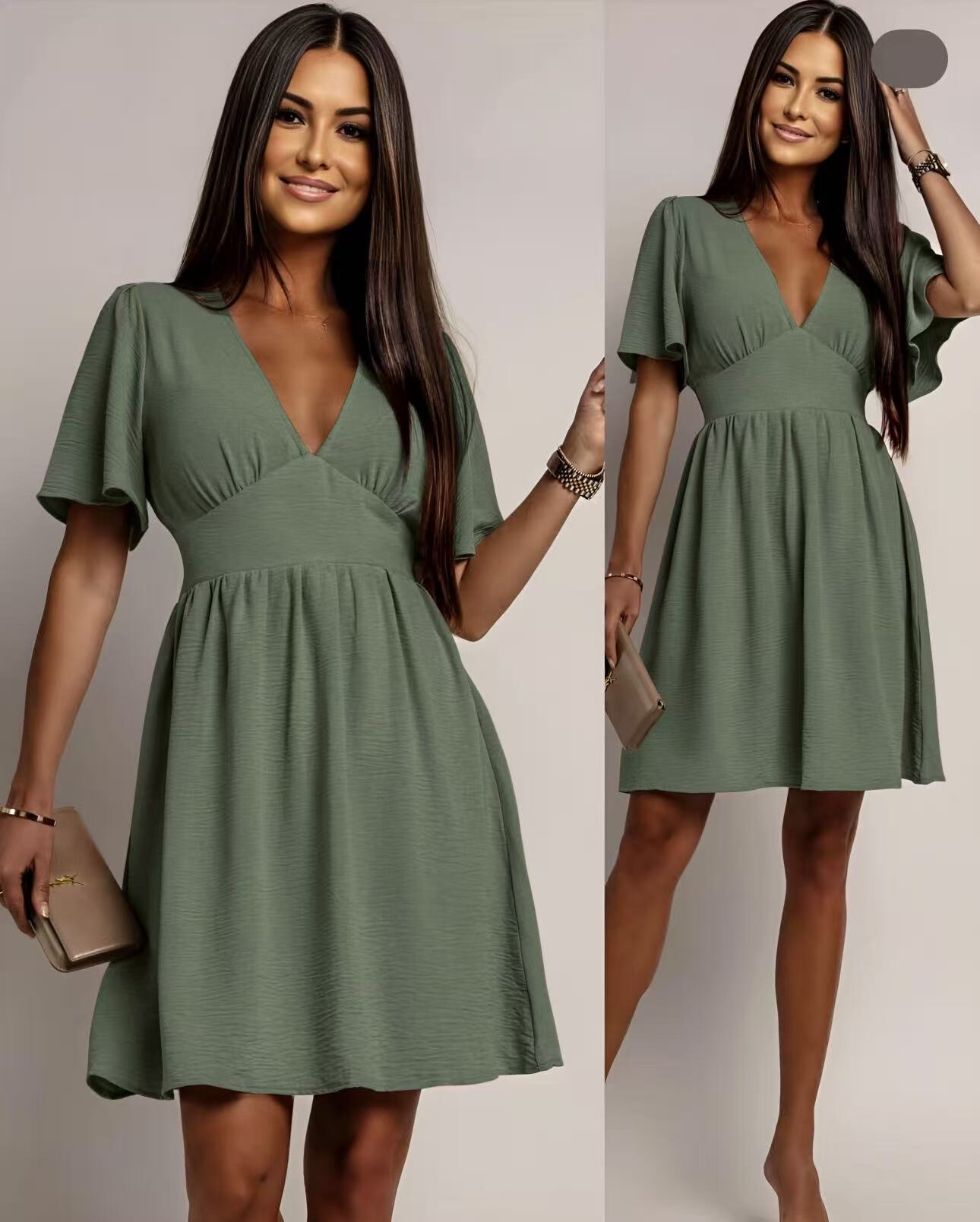 Grossiste ISSYMA - Robe col V à manches courtes taille élastique