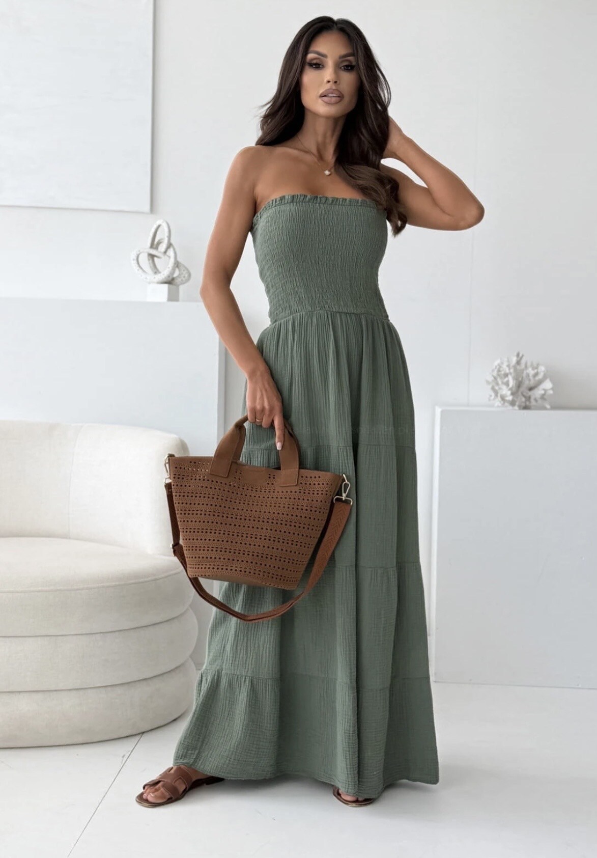 Mayorista ISSYMA - Vestido largo de gasa de algodón sin tirantes