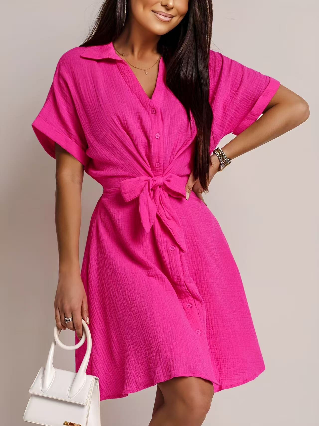 Grossiste ISSYMA - Robe chemise en gaze de coton avec ceinture à nouer