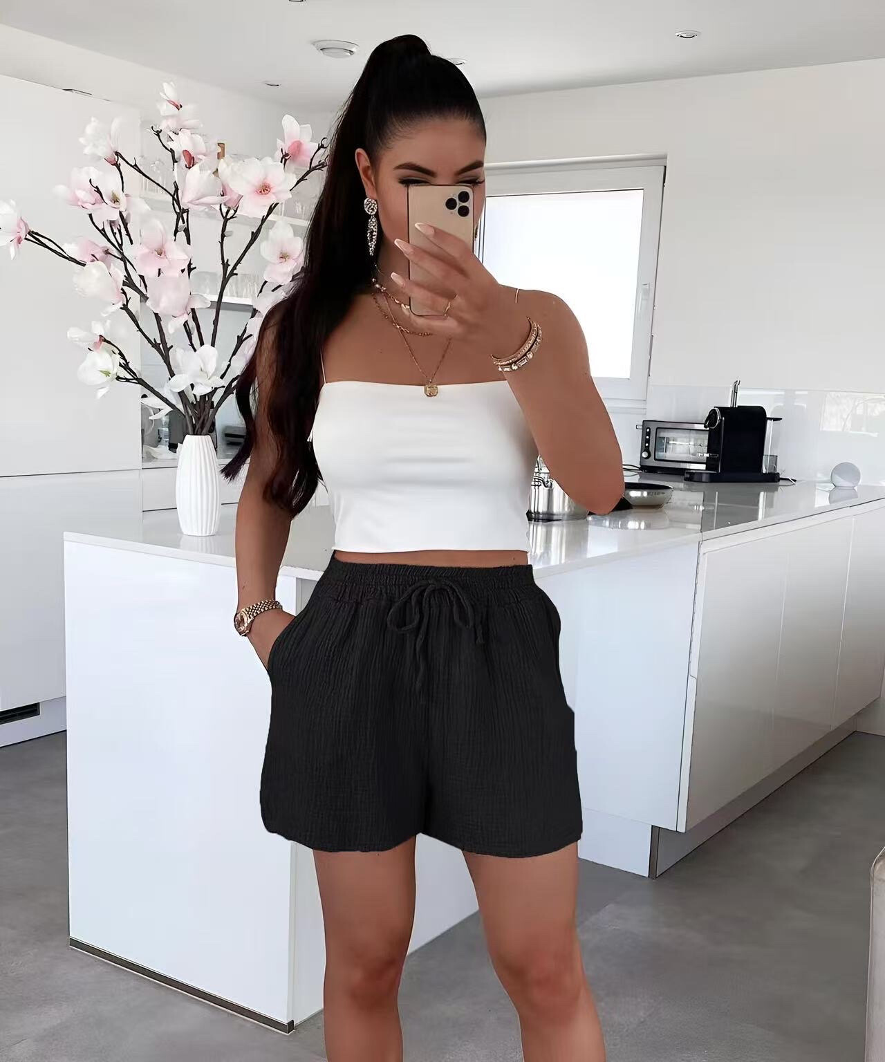Großhändler ISSYMA - Baumwollgaze -Shorts mit elastischer Größenschnur