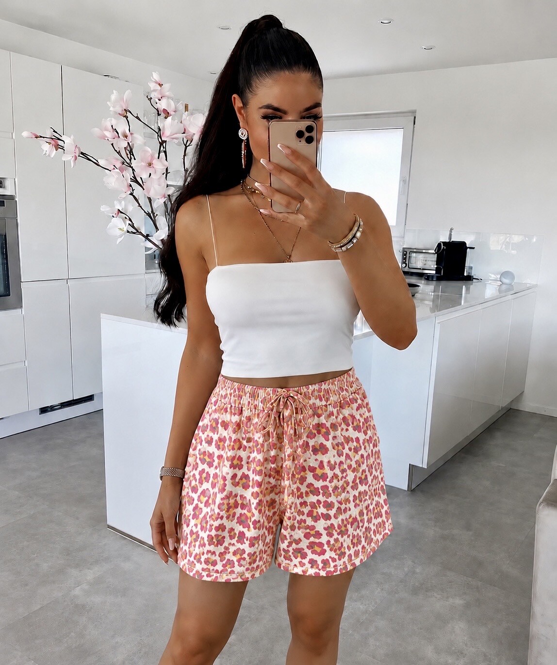 Großhändler ISSYMA - Shorts aus Baumwollgaze mit Leopardenmuster, elastischem Bund und Taschen