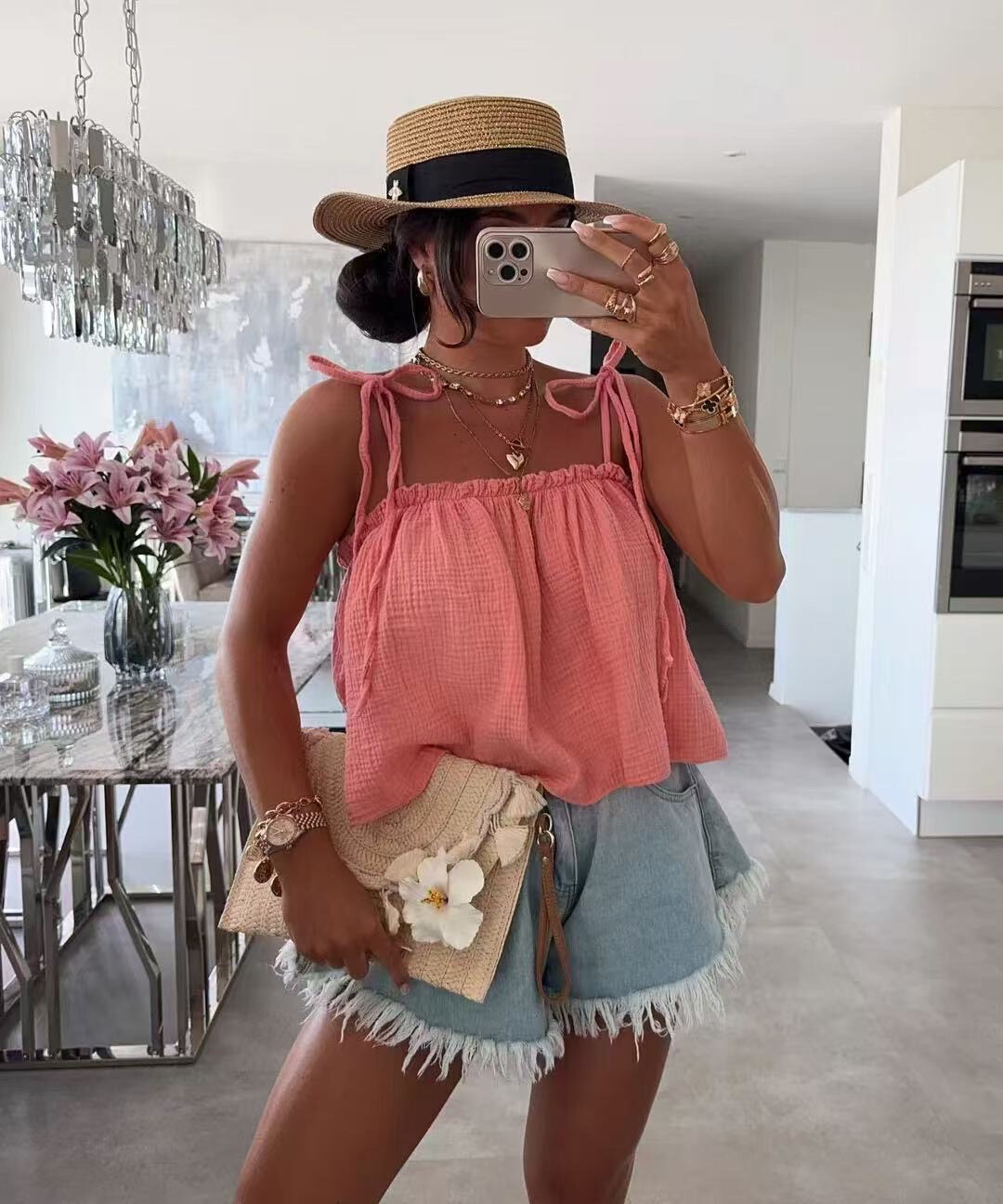 Top with suspenders in cotton gauze ideal for summer