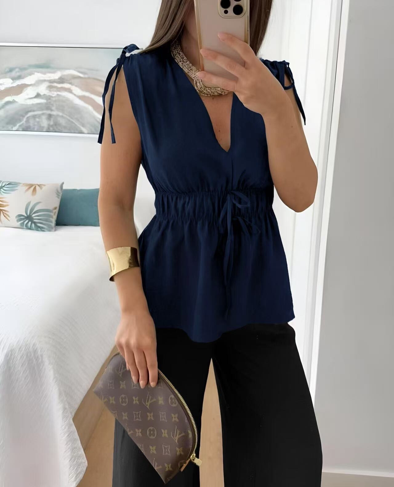 Mayorista ISSYMA - Top Chic - V -neck, cintura elástica, nudos de hombro