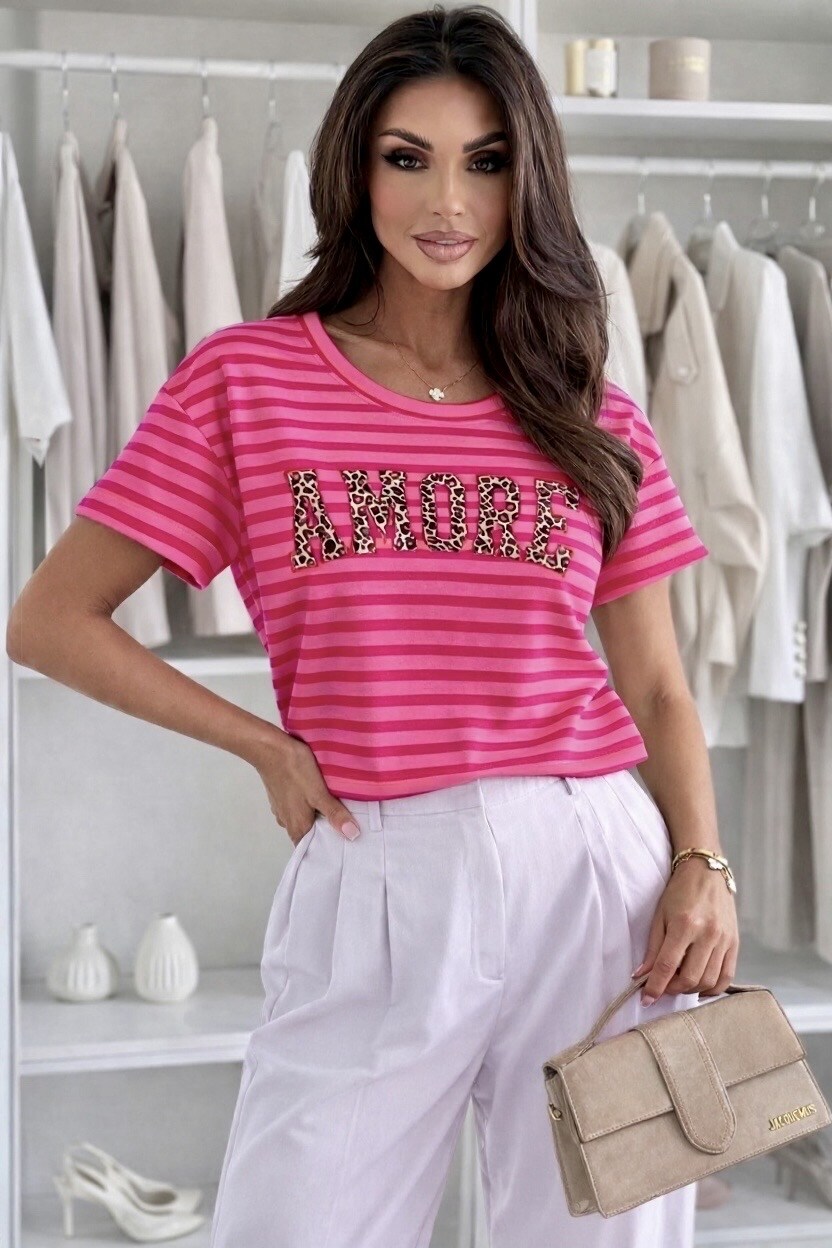 Mayorista ISSYMA - AMORE top a rayas con estampado de leopardo