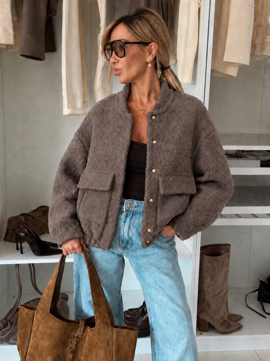 Grossiste ISSYMA - Veste Teddy bomber à boutons dorés et poches