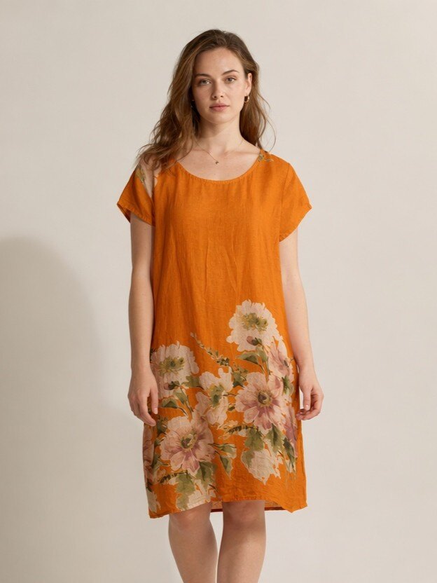 Mayorista IT FASHION MODA - Vestido de mujer de lino puro, 100 cm de largo, 55 cm de ancho
