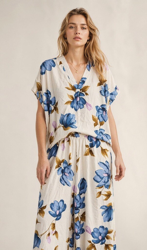 Mayorista IT FASHION MODA - Conjunto con blusa y pantalón de pierna ancha, blusa ancho 60cm largo 65cm