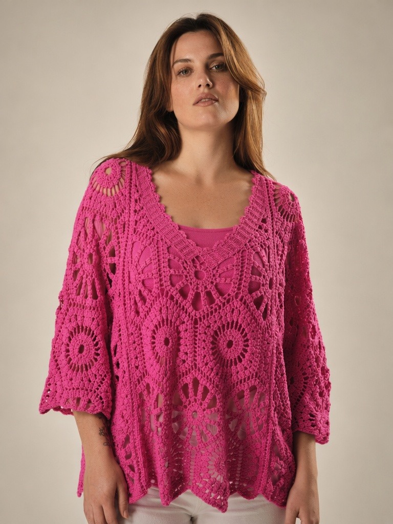 Mayorista IT FASHION MODA - Blusa calada con camiseta, 65 cm de largo, 60 cm de ancho