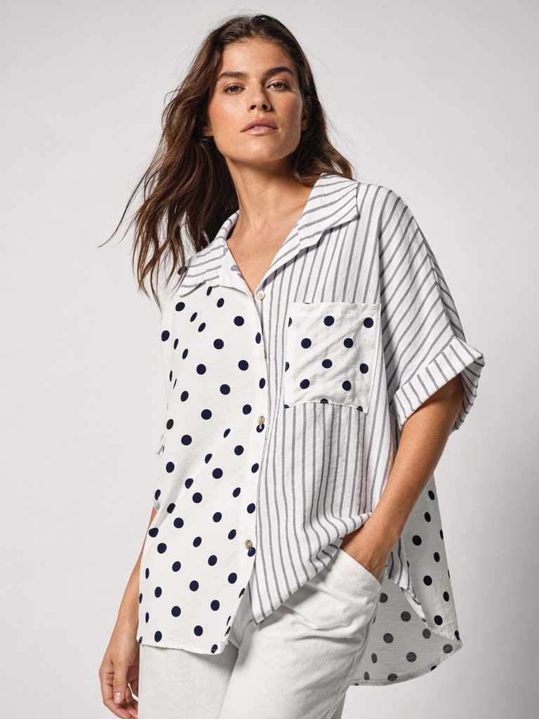 Wholesaler IT FASHION MODA - Striped and polka dot shirt fully open