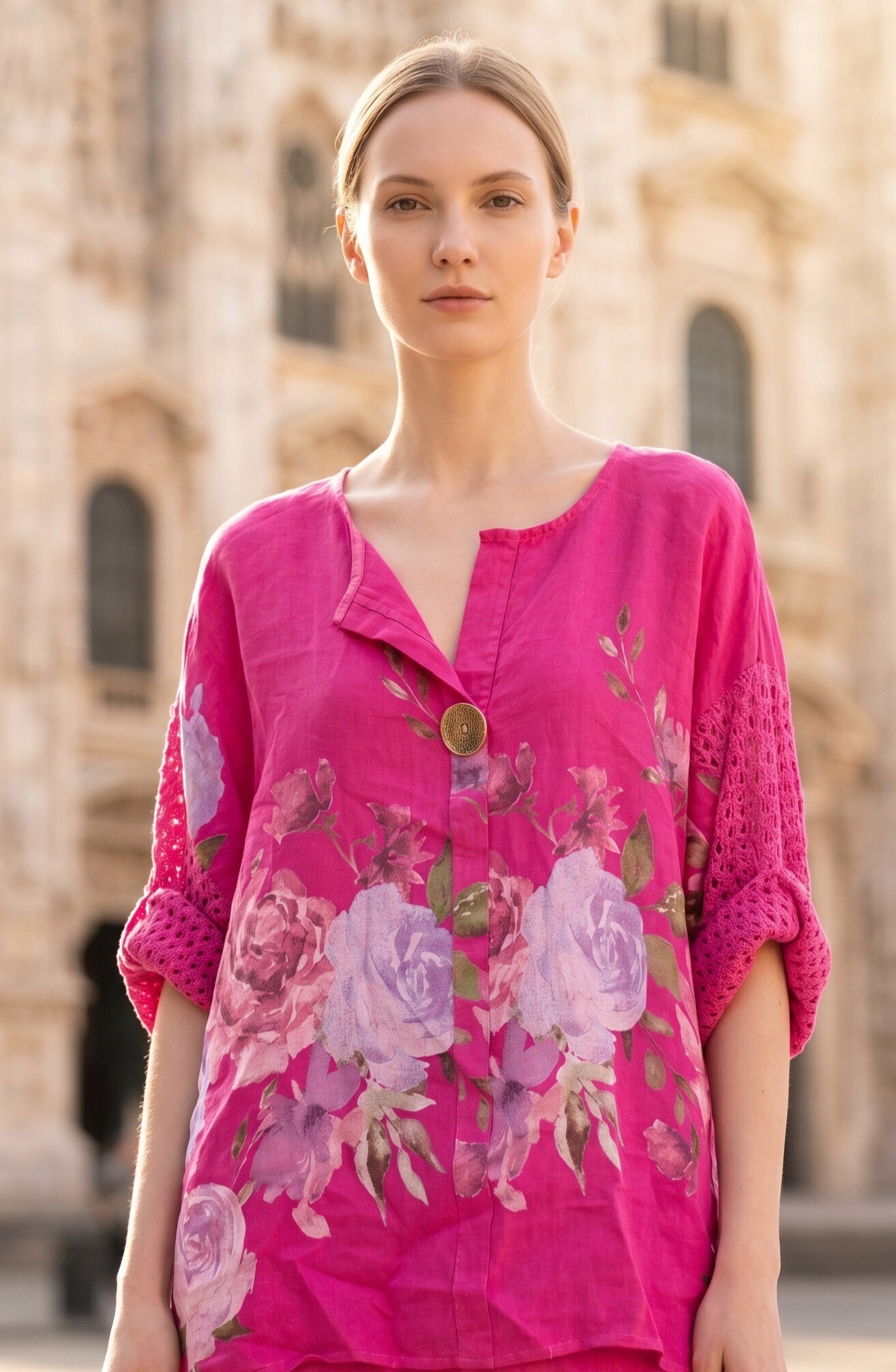 Wholesaler IT FASHION MODA - CLOSED LINEN SHIRT LENGTH 65CM WIDTH 60CM