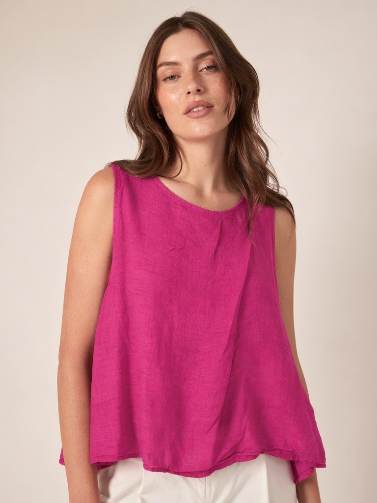 Mayorista IT FASHION MODA - Camiseta sin mangas de lino puro con botones en la parte trasera, ancho 60 cm, largo 65 cm