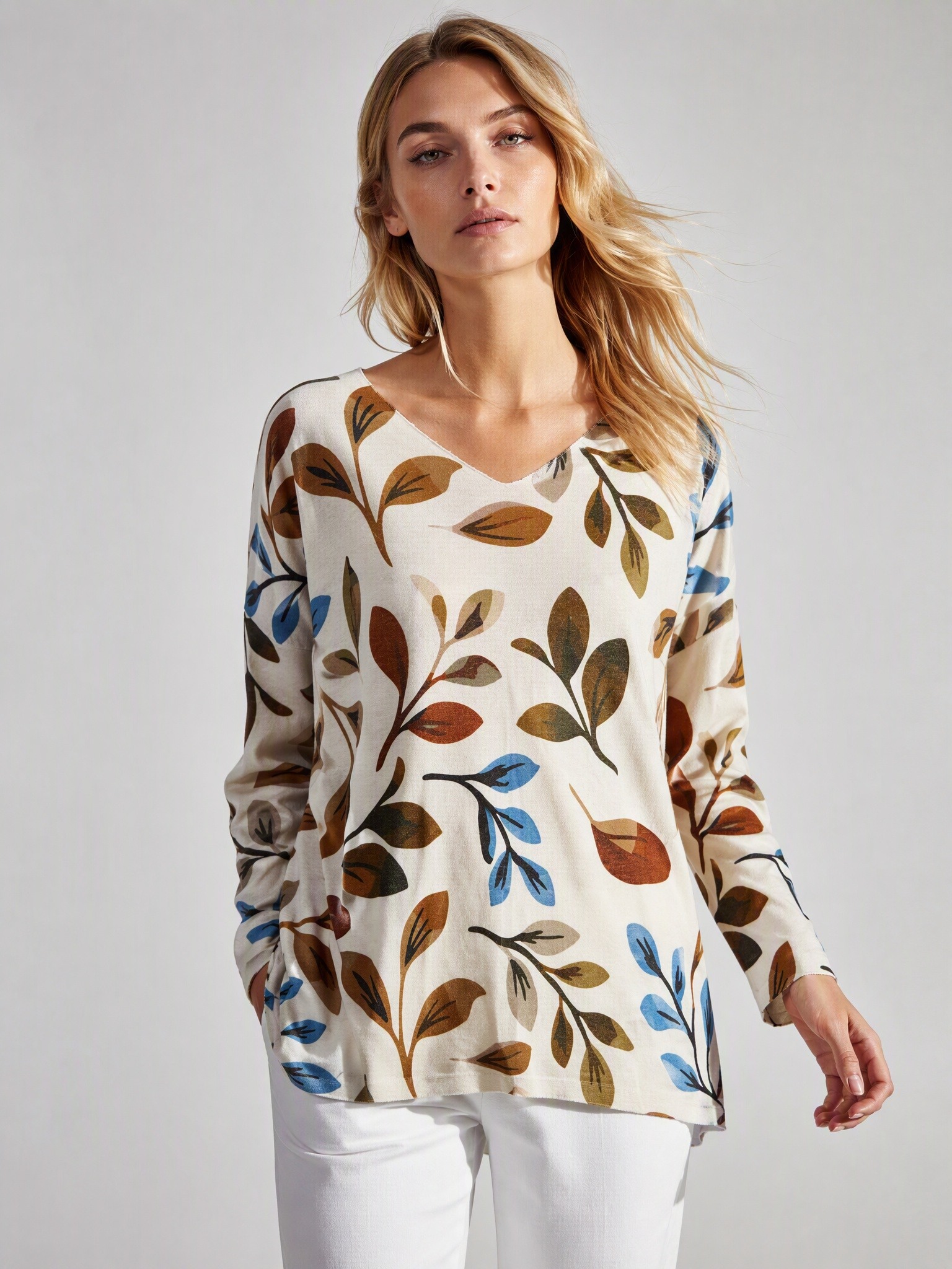 Wholesaler IT FASHION MODA - Women's long sleeve blouse with pattern (WIDTH 60CM)