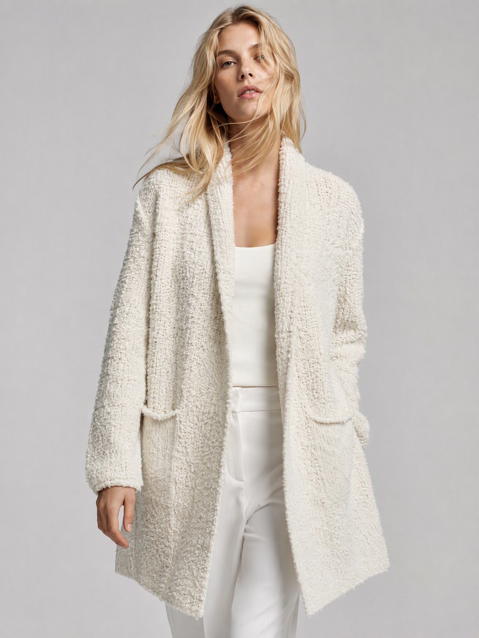Wholesaler IT FASHION MODA - Women's long open bouclé jacket in wool and alpaca blend