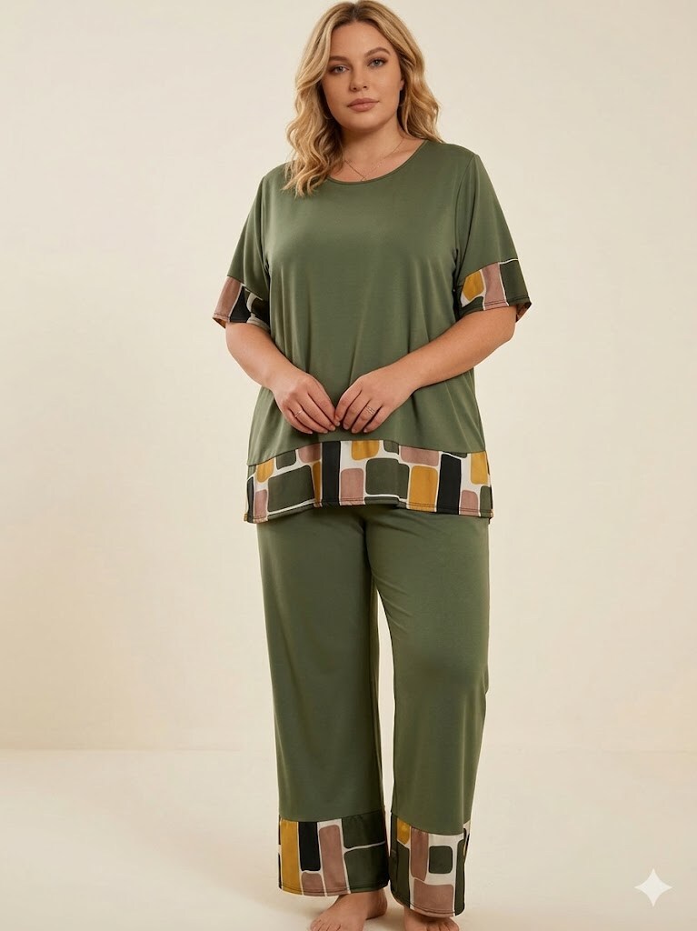 Wholesaler Italian Style - Short sleeve crew neck set Artistic pattern pants with elastic