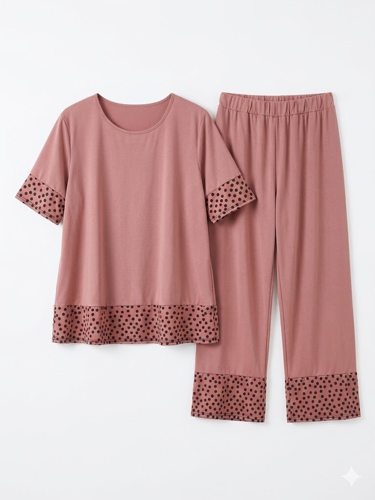 Mayorista Italian Style - Conjunto de manga corta cuello redondo Estampado de lunares pantalón con elástico
