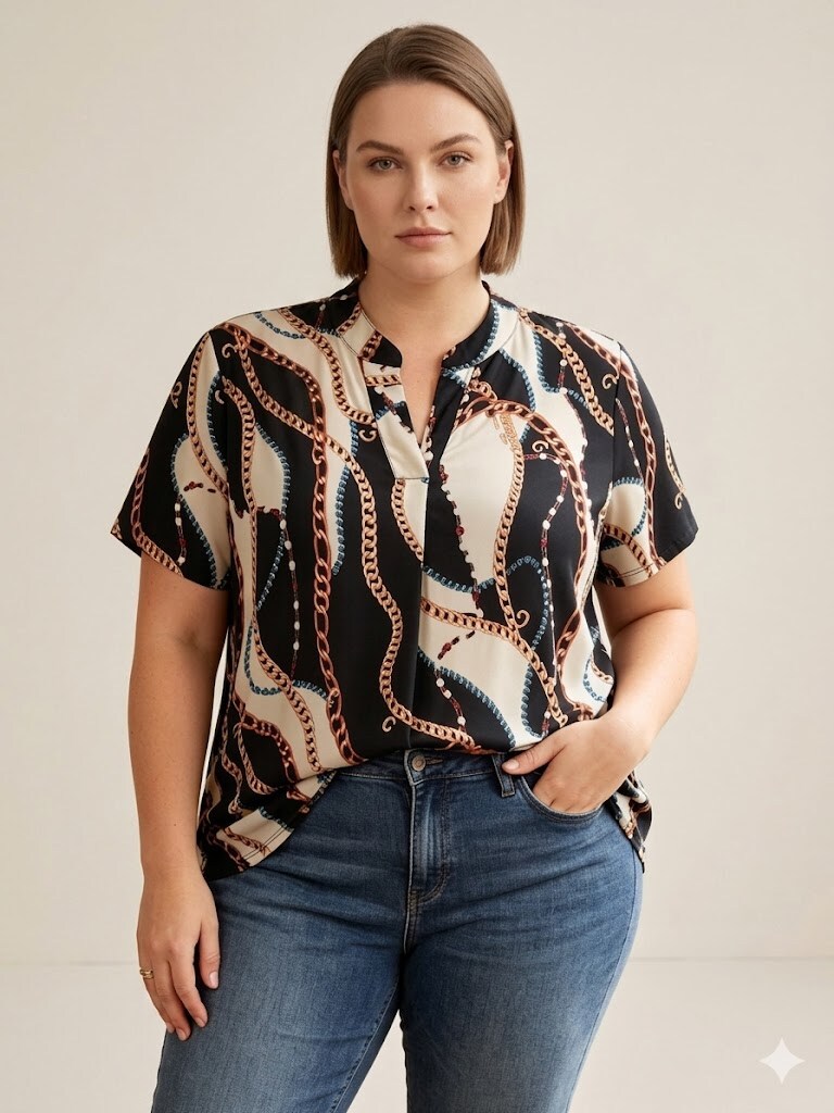 Wholesaler Italian Style - Short sleeve T-shirt Artistic pattern V-neck