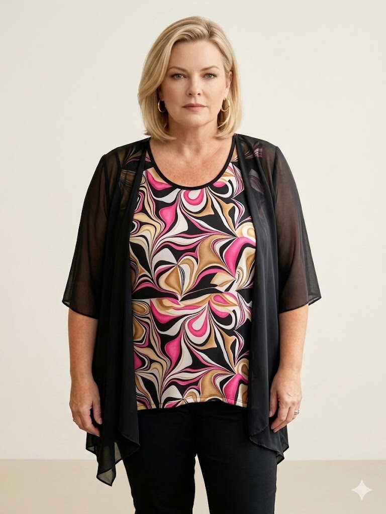 Wholesaler Italian Style - Chiffon short-sleeve T-shirt with round neck Artistic pattern with tank top