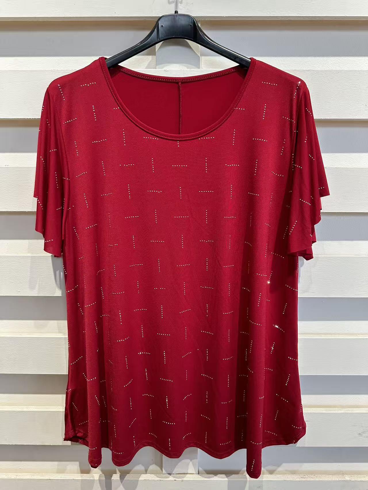 Grossista Italian Style - Maglia a maniche corte con raffinato decoro in strass