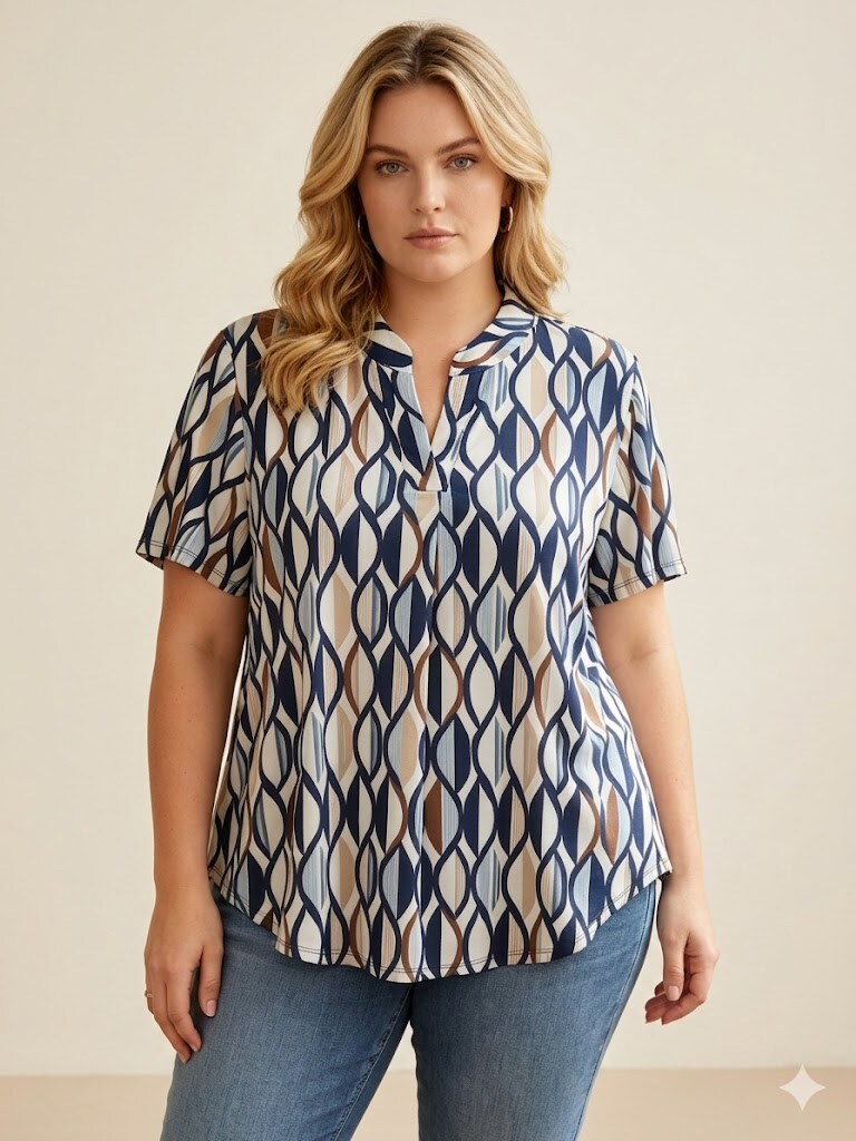 Wholesaler Italian Style - Short sleeve T-shirt Artistic pattern V-neck