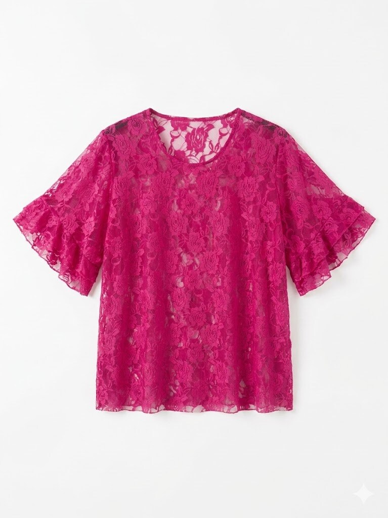 Wholesaler Italian Style - CREW NECK LACE T-SHIRT WITH RUFFLE SLEEVES