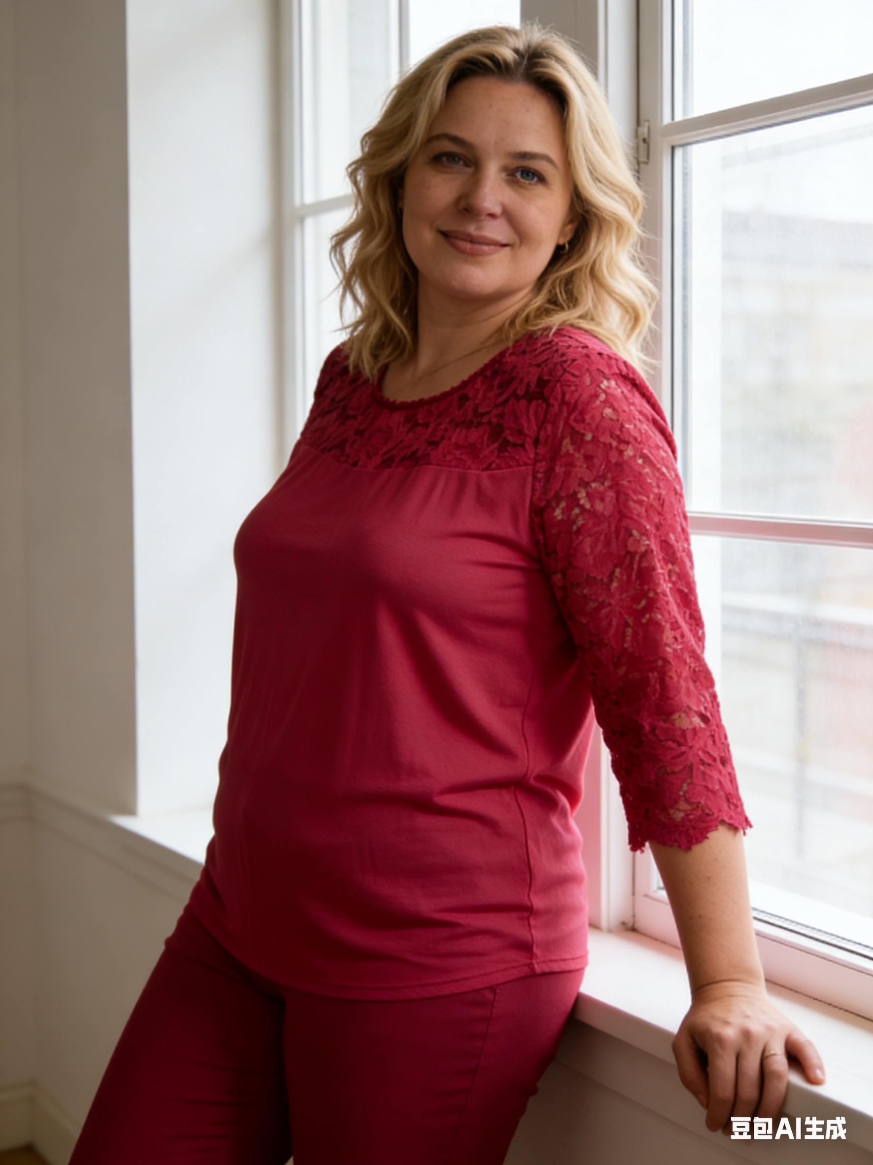 Grossiste Italian Style - Blouse avec empiècement et manches 3/4 en dentelle